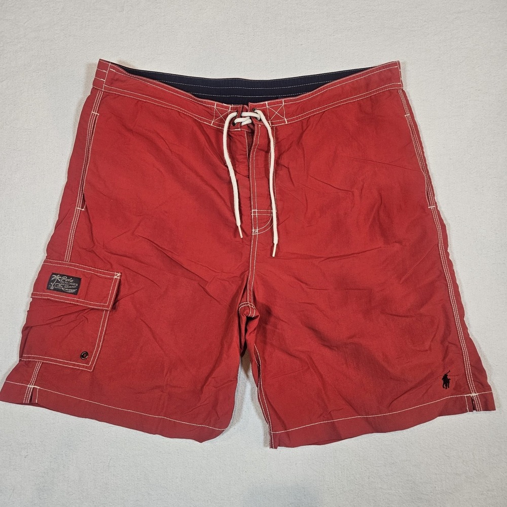 Polo Ralph Lauren Swim Trunks‎ Red Logo Embroidered Mens Size Large Blue Pony